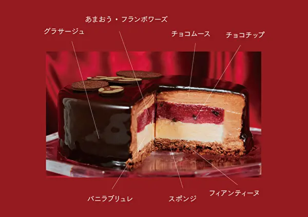 鎌倉発・アロマ生チョコレートブランド「メゾンカカオ」2024年のクリスマスケーキ、6層仕立ての「MAISON CAKE AMAOU CHOCOLATE」断面