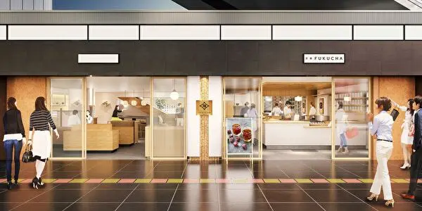 日本茶カフェ「茶寮FUKUCHA」京都駅店、リニューアルした店舗外観イメージ