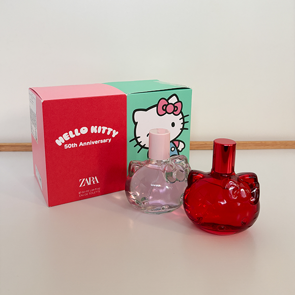 ZARAの「ハローキティ 50周年記念 © SANRIO オードトワレ」と「HELLO KITTY © SANRIO EDT」