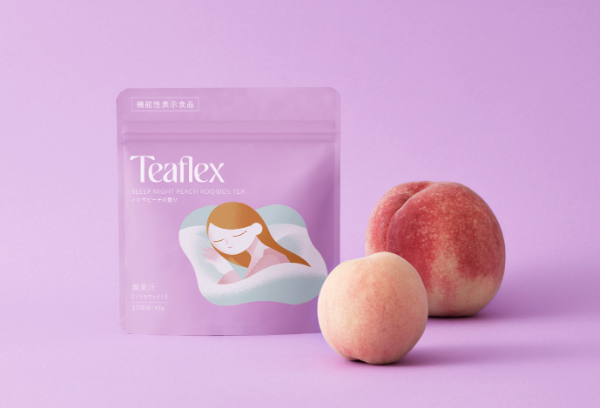 機能性ティーブランド「Teaflex（ティーフレックス）」の「スリープナイト　ピーチルイボスティー」パッケージ