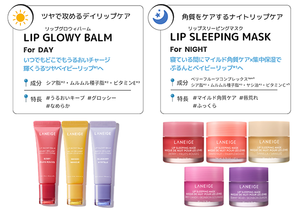 【画像】LANEIGE「リップグロウィバーム」と「リップスリーピングマスク」